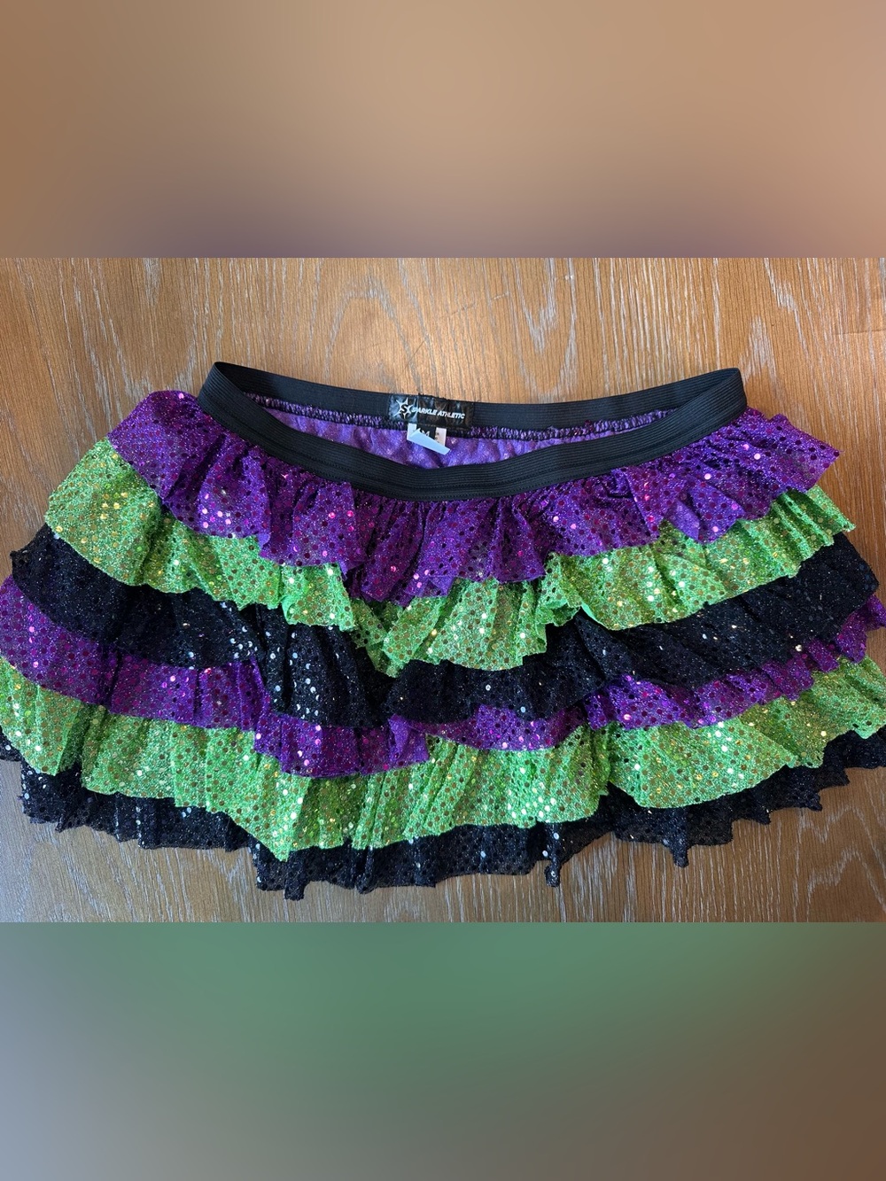 Sparkle Athletic Purple, Green & Black Sequin Ruffle Skirt- Size Medium, EUC.